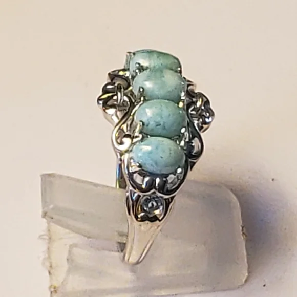NWT Genuine Natural Aqua Larimar Ocean Cascade Ring - Picture 2 of 8